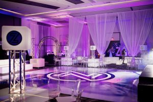 Corporate event furniture rental in Sarasota featuring modern lounge seating